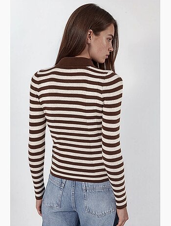 Pull rayé en maille côtelée col polo à boutons hiccup