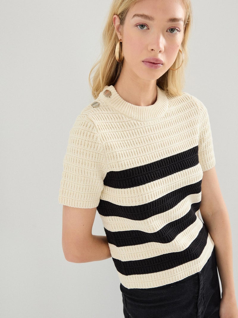 Pull rayé en maille, MO Fashion Ecru - Kiabi