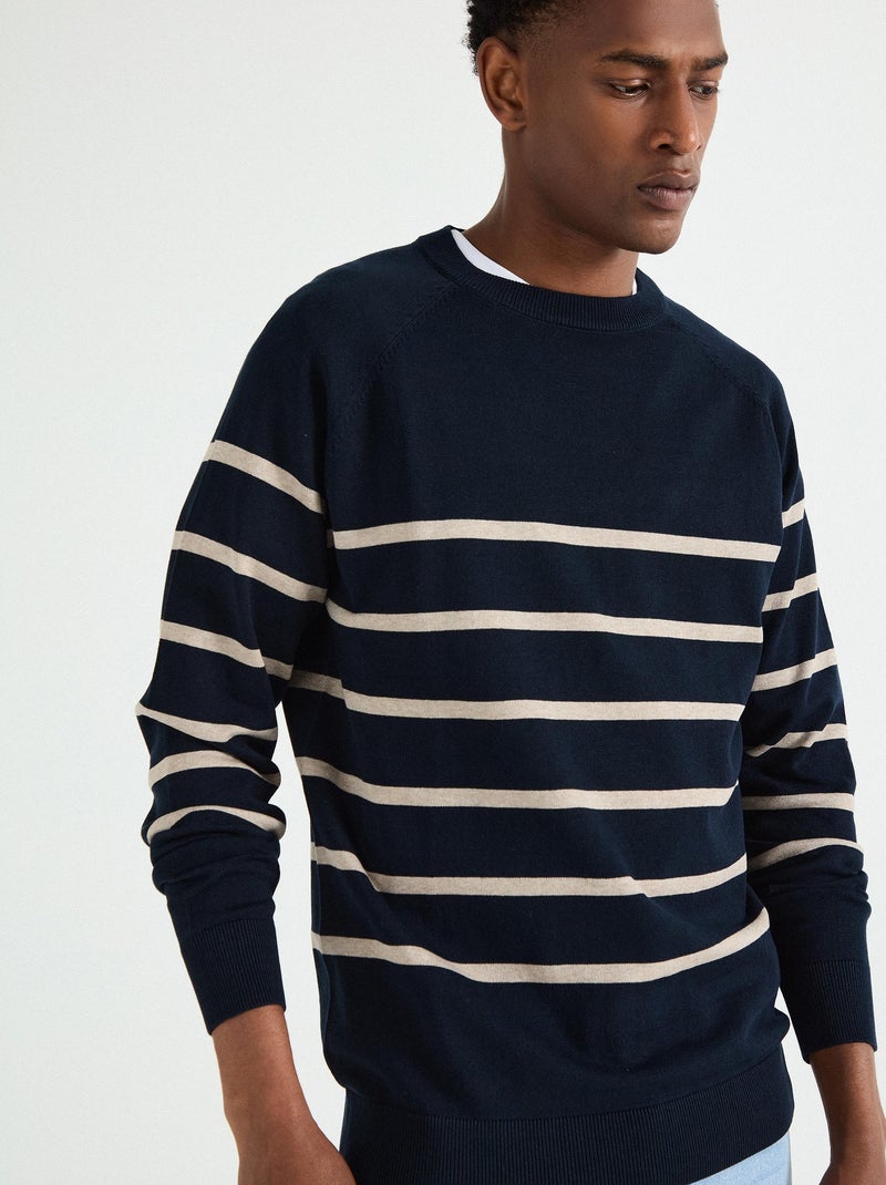 Pull rayé en maille pour homme MO Fashion Bleu - Kiabi