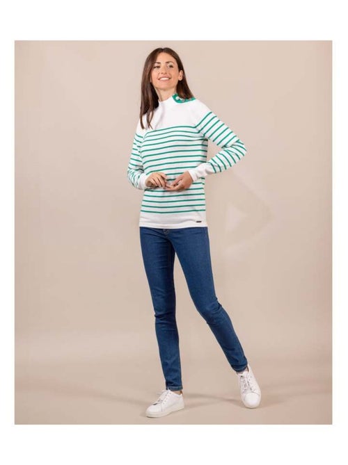 Pull rayé Femme blanc rayures vertes - Kiabi