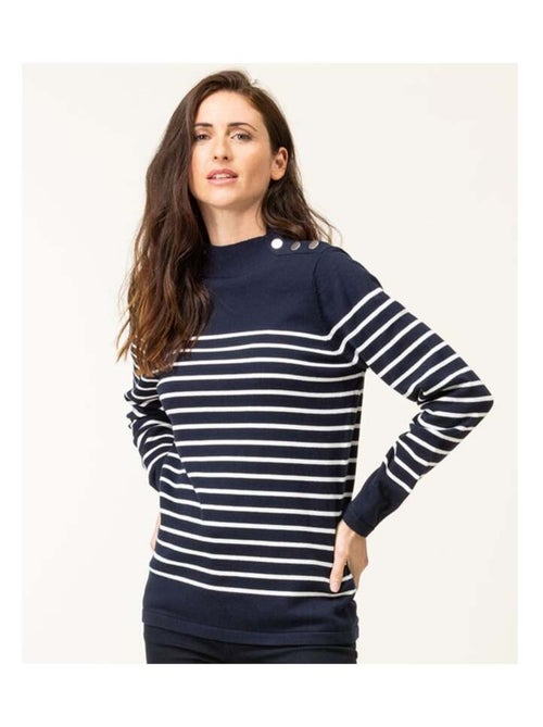 Pull rayé Femme bleu marine rayures blanches - Kiabi