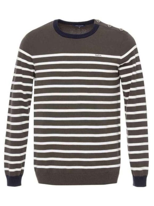 Pull rayé kaki col rond Homme - Kiabi