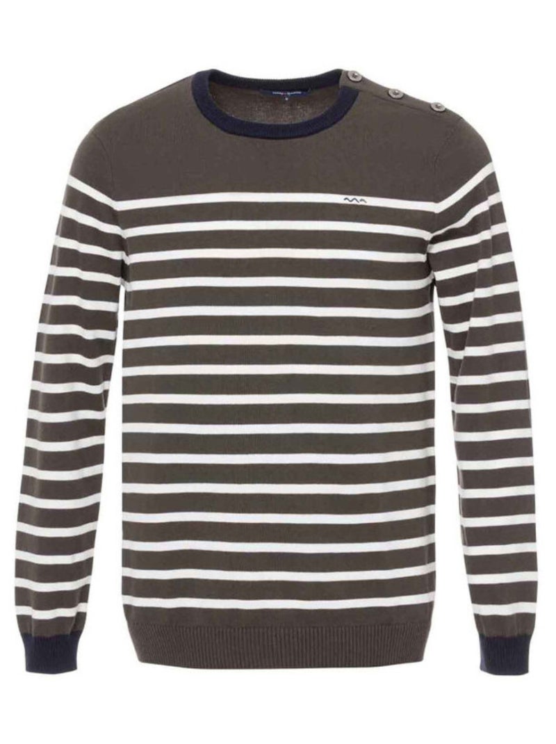 Pull rayé kaki col rond Homme Kaki - Kiabi