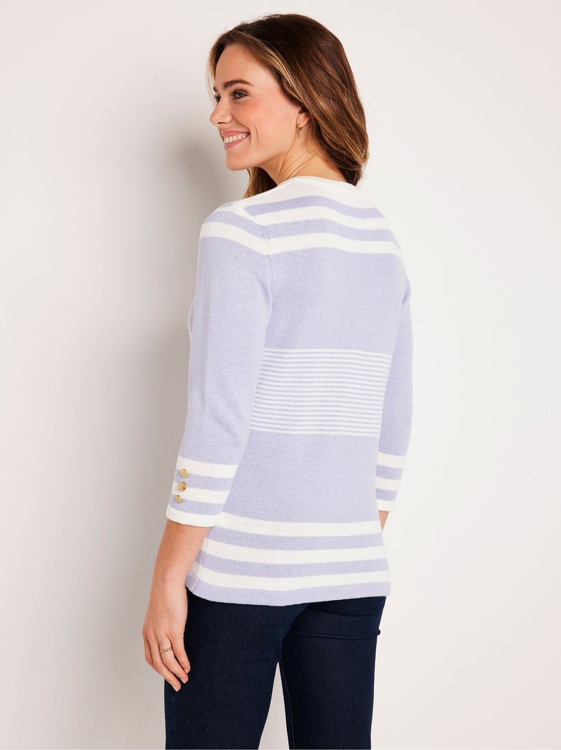Pull rayé manches 3/4 coton - Afibel Argenté - Kiabi