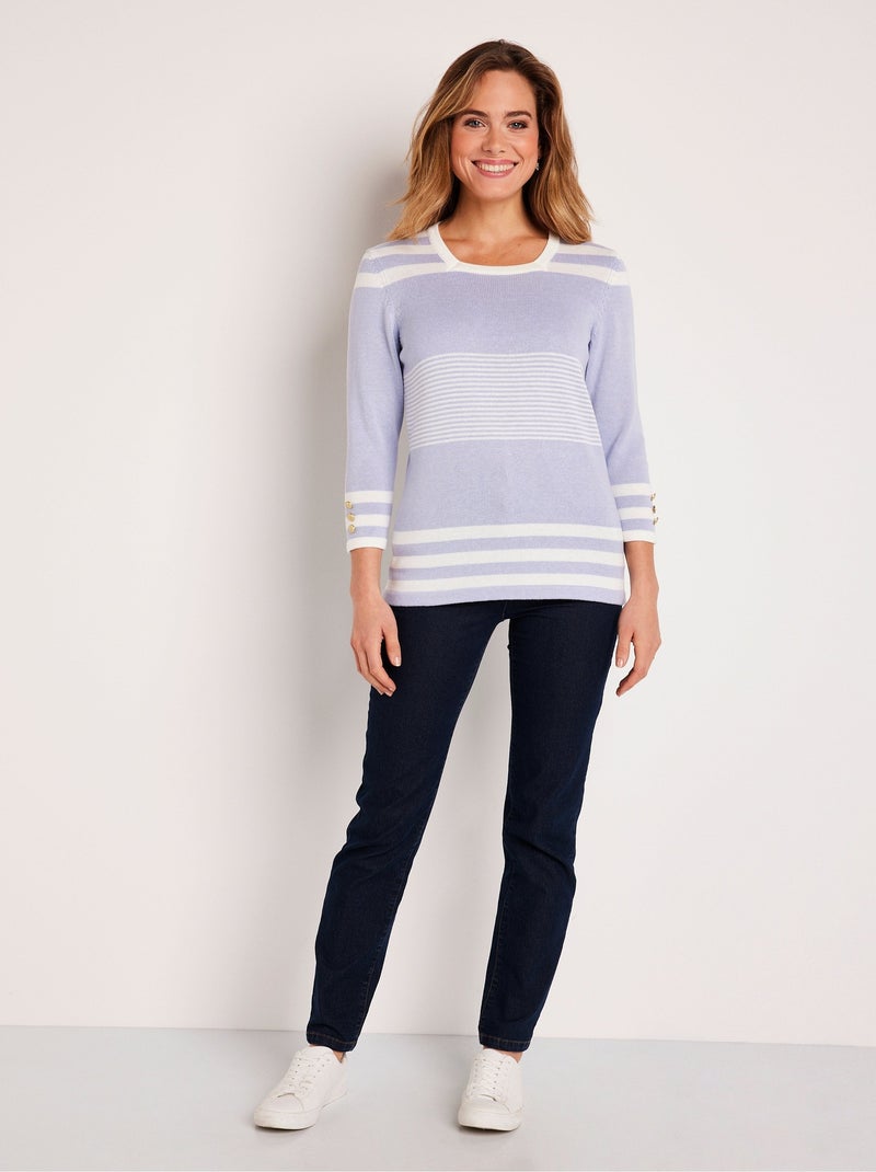 Pull rayé manches 3/4 coton - Afibel Argenté - Kiabi