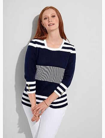 Pull rayé manches 3/4 coton - Afibel