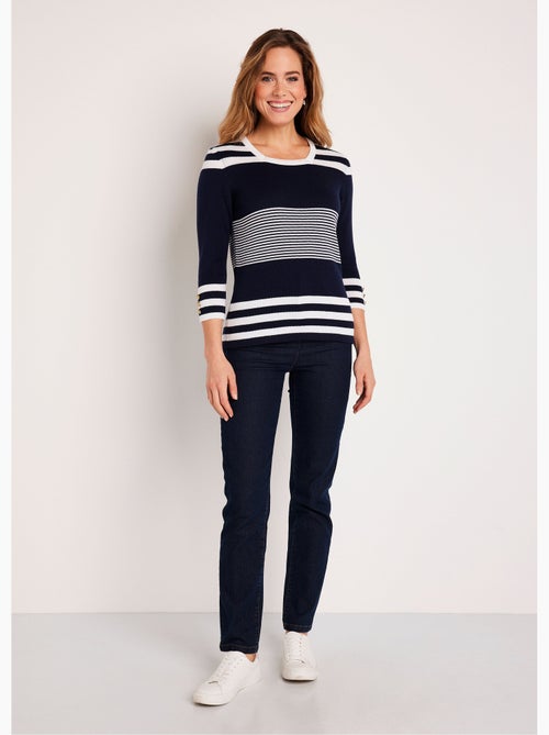 Pull rayé manches 3/4 coton - Afibel - Kiabi