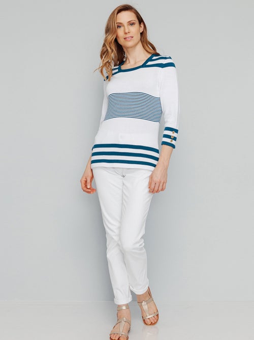 Pull rayé manches 3/4 coton - Afibel - Kiabi