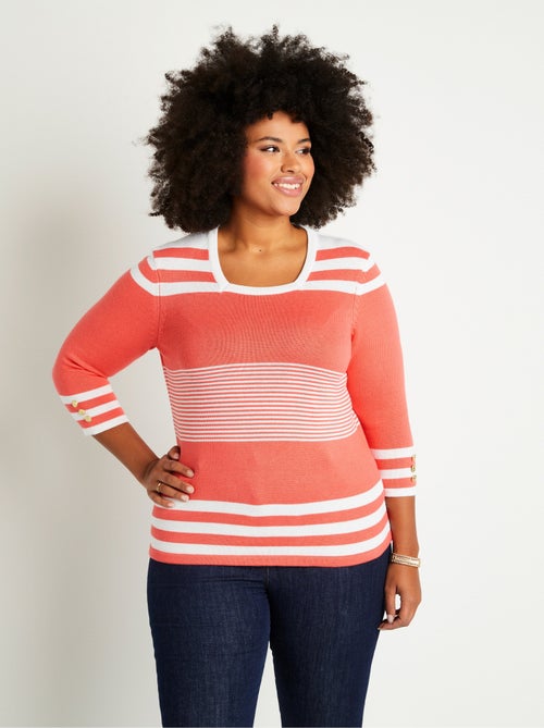 Pull rayé manches 3/4 coton - Afibel - Kiabi