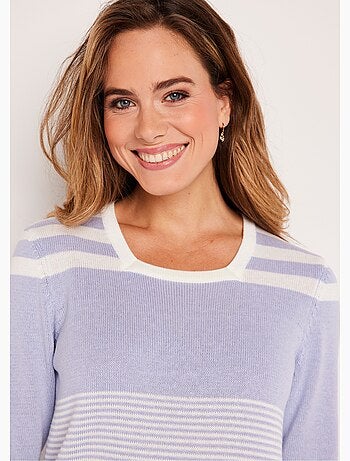 Pull rayé manches 3/4 coton