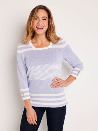 Pull rayé manches 3/4 coton