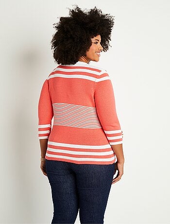 Pull rayé manches 3/4 coton