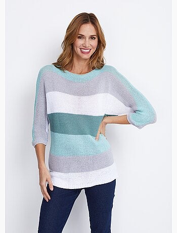 Pull rayé manches 3/4 point mousse - Afibel