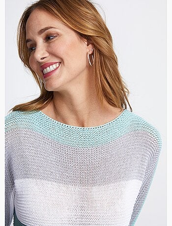 Pull rayé manches 3/4 point mousse - Afibel