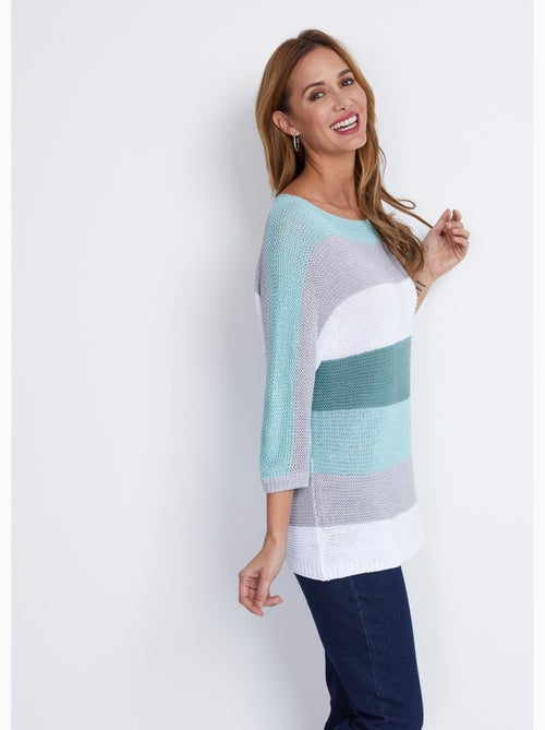 Pull rayé manches 3/4 point mousse - Afibel - Kiabi