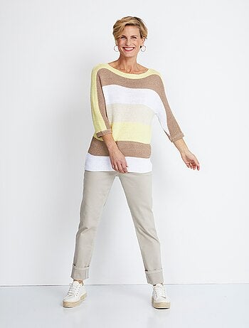 Pull rayé manches 3/4 point mousse - Afibel