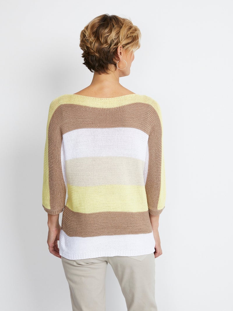 Pull rayé manches 3/4 point mousse - Afibel Jaune or - Kiabi