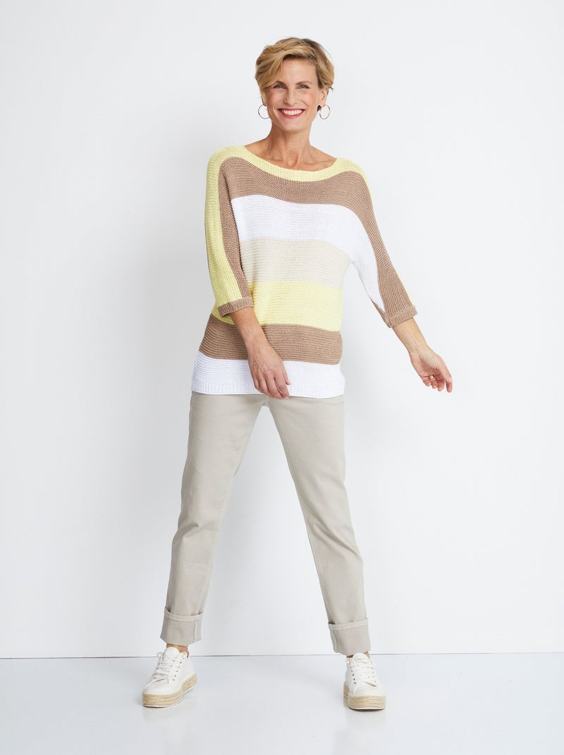 Pull rayé manches 3/4 point mousse - Afibel Jaune or - Kiabi