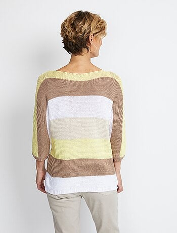 Pull rayé manches 3/4 point mousse