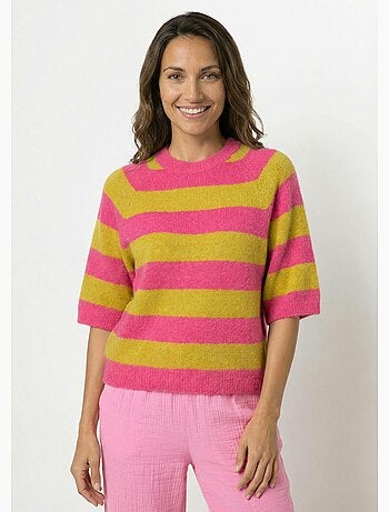 Pull rayé manches courtes avec laine - AFIBEL