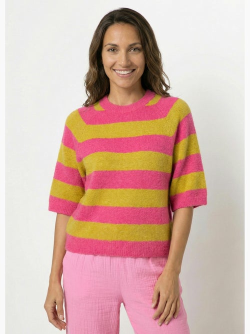 Pull rayé manches courtes avec laine - AFIBEL - Kiabi