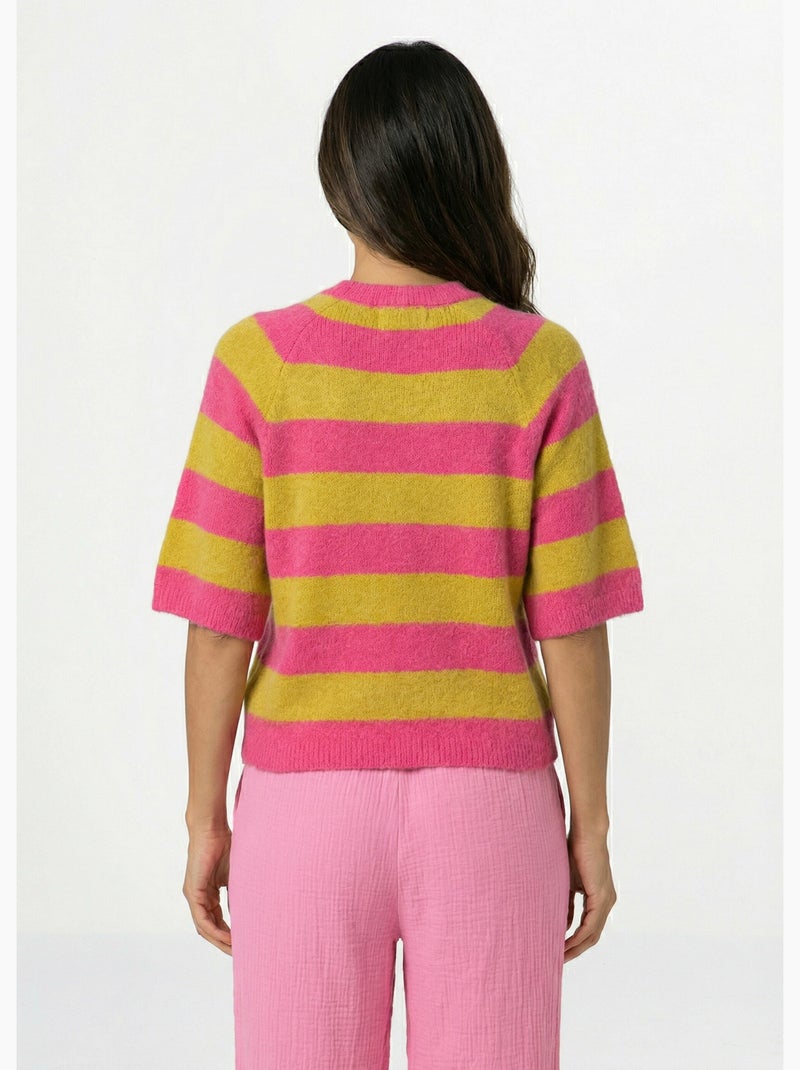 Pull rayé manches courtes avec laine - AFIBEL Rose fushia - Kiabi