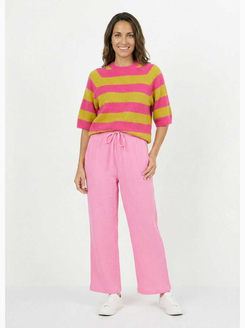 Pull rayé manches courtes avec laine - AFIBEL Rose fushia - Kiabi