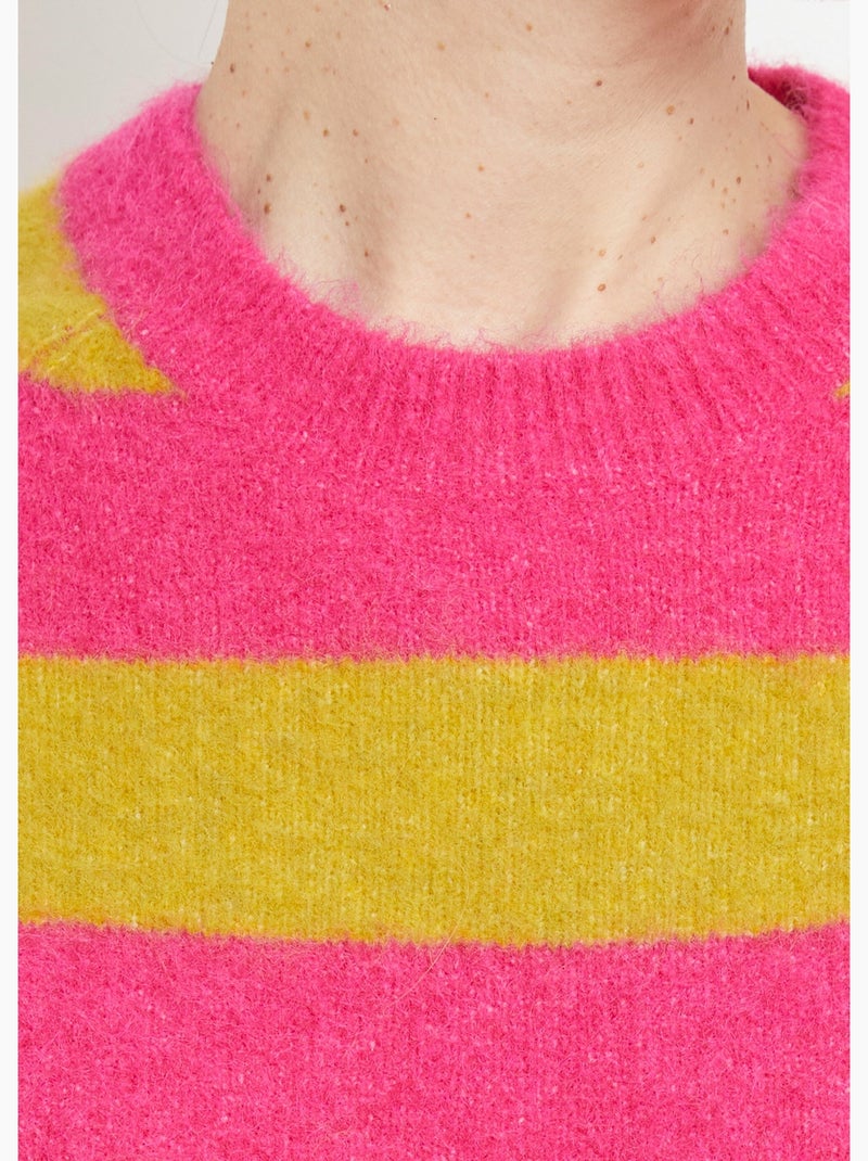 Pull rayé manches courtes avec laine - AFIBEL Rose fushia - Kiabi