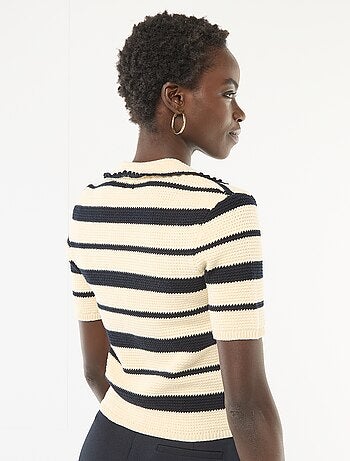 Pull rayé sans manches col polo