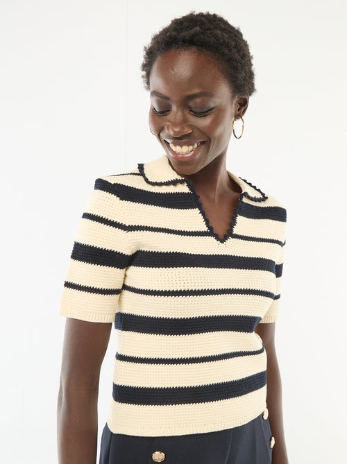 Pull rayé sans manches col polo - Kiabi