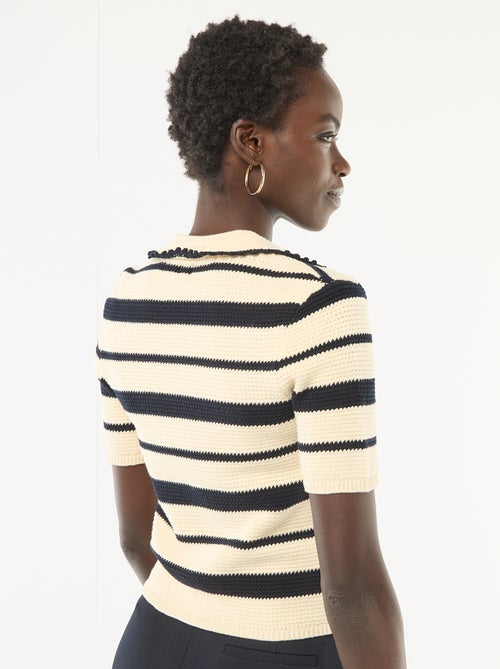 Pull rayé sans manches col polo - Kiabi