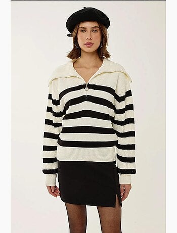 Pull rayé surdimensionné à fermeture éclair hiccup