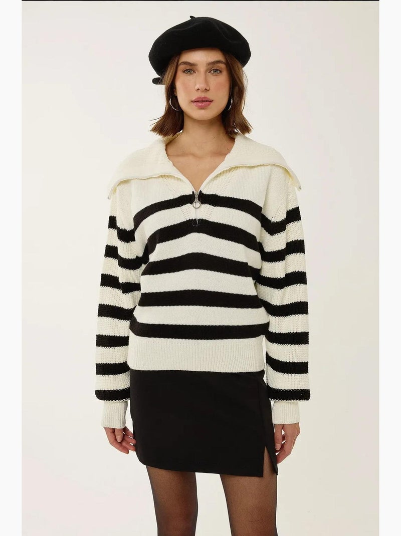 Pull rayé surdimensionné à fermeture éclair hiccup Blanc - Kiabi