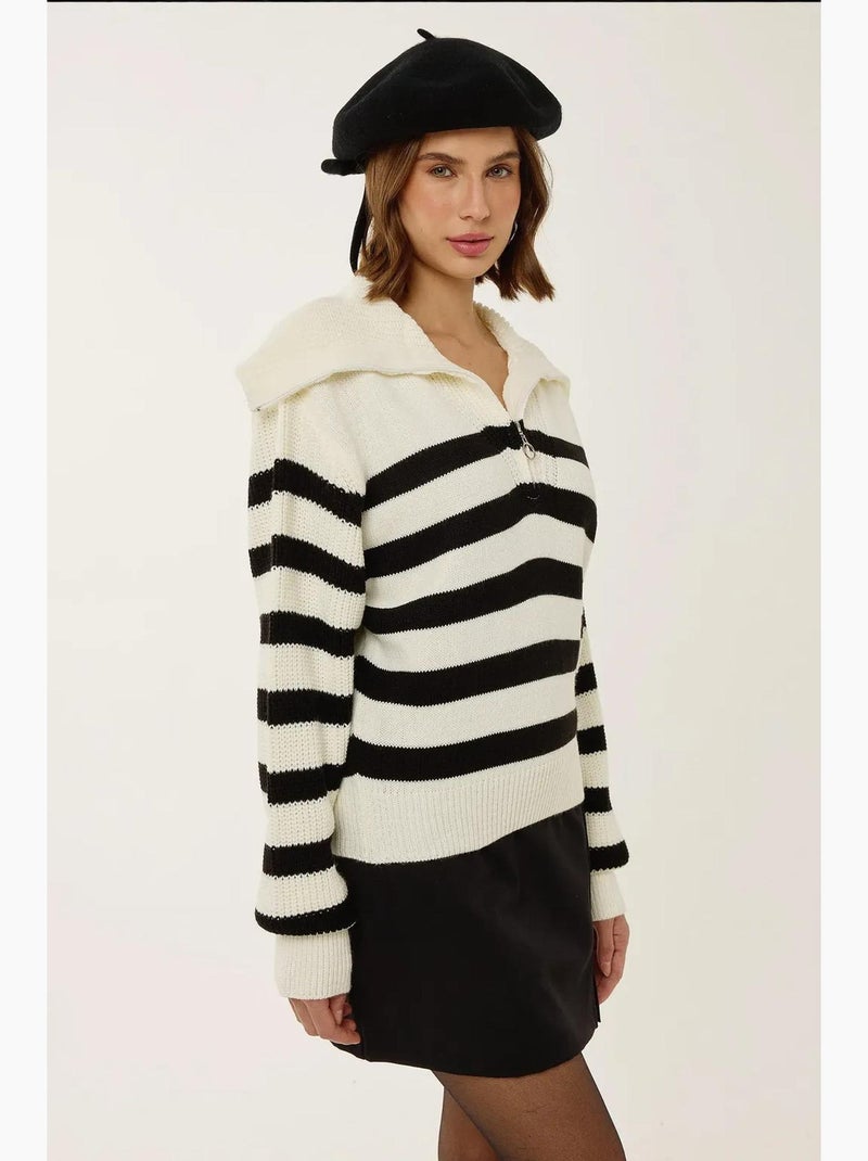 Pull rayé surdimensionné à fermeture éclair hiccup Blanc - Kiabi