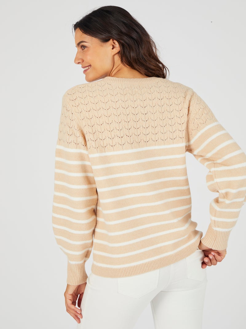 Pull rayures et maille ajourée Thermolactyl - Damart Beige - Kiabi