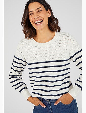 Pull rayures et maille ajourée Thermolactyl - Damart