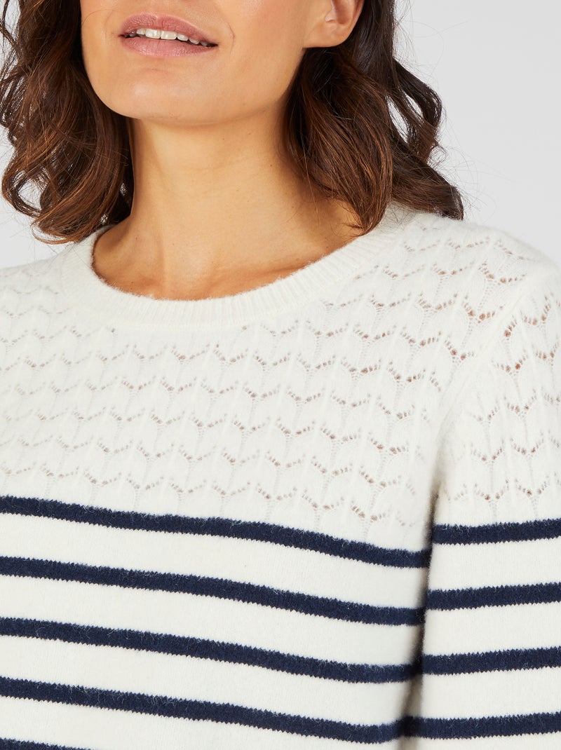 Pull rayures et maille ajourée Thermolactyl - Damart Bleu - Kiabi