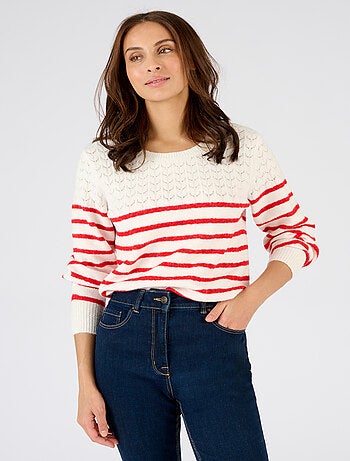 Pull rayures et maille ajourée Thermolactyl - Damart