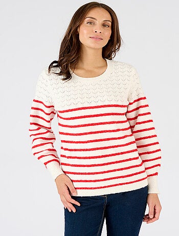 Pull rayures et maille ajourée Thermolactyl - Damart