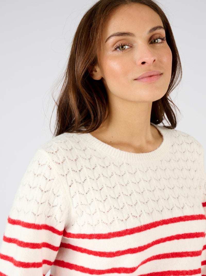 Pull rayures et maille ajourée Thermolactyl - Damart Rouge - Kiabi