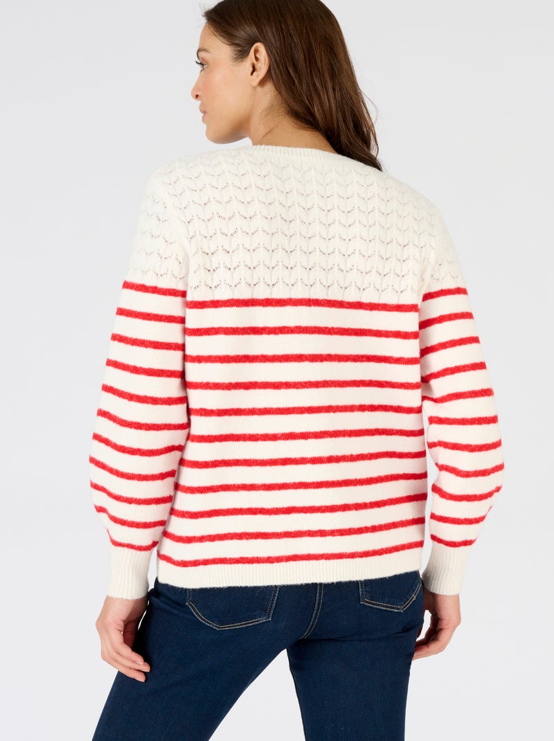 Pull rayures et maille ajourée Thermolactyl - Damart Rouge - Kiabi