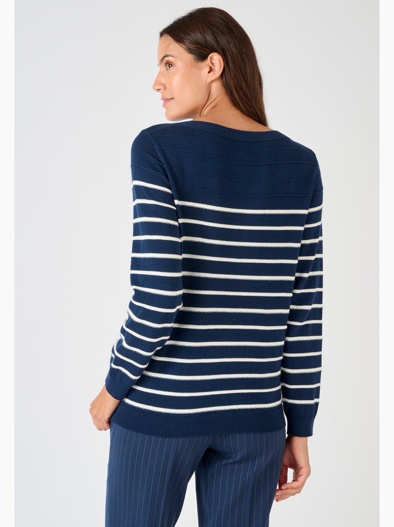Pull rayures fantaisie - Damart Bleu marine - Kiabi