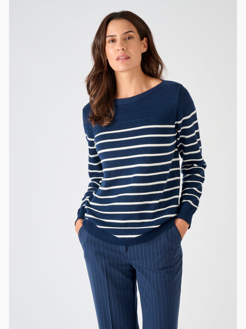 Pull rayures fantaisie - Damart Bleu marine - Kiabi
