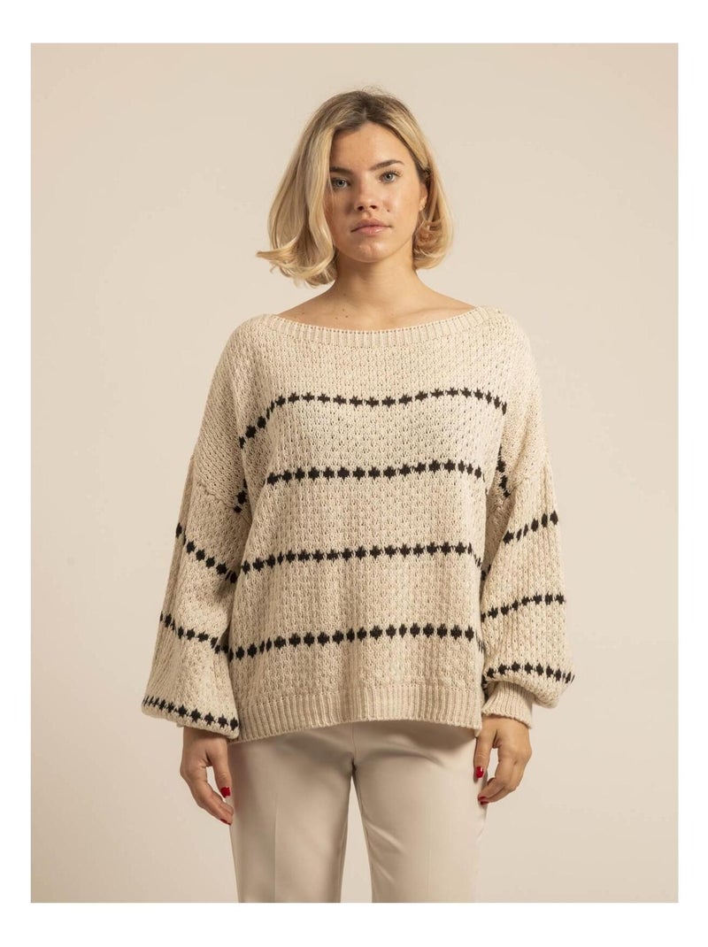 Pull rayures KISA Beige - Kiabi