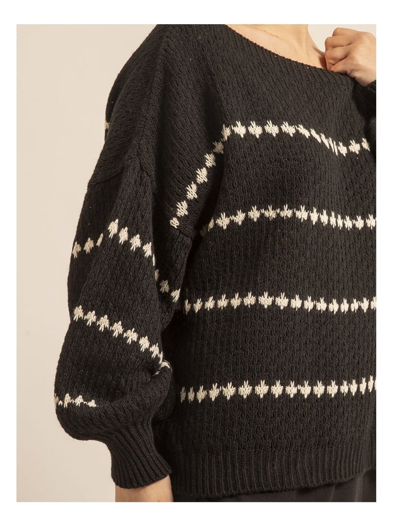 Pull rayures KISA Noir - Kiabi