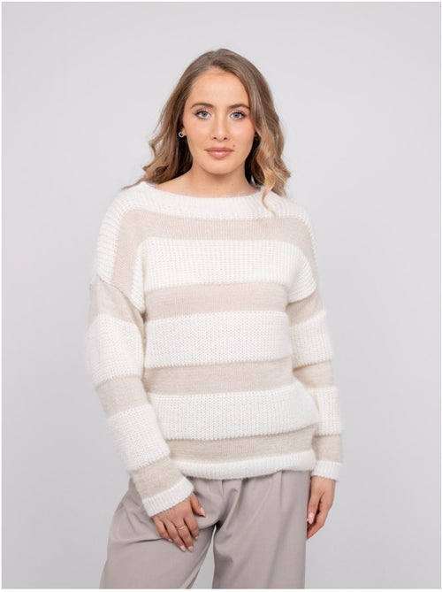 Pull rayures larges maille duveteuse klodel - Kiabi Pull rayures larges maille duveteuse klodel - Kiabi