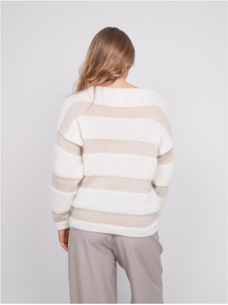 Pull rayures larges maille duveteuse klodel Beige - Kiabi