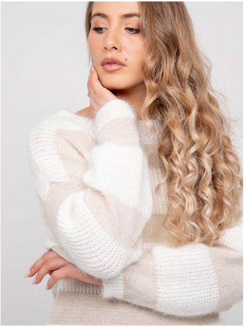 Pull rayures larges maille duveteuse klodel - Kiabi Pull rayures larges maille duveteuse klodel - Kiabi