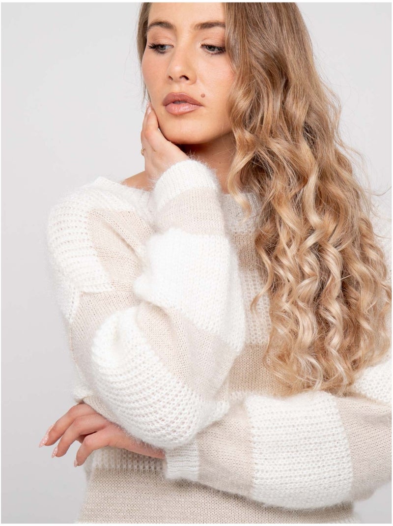Pull rayures larges maille duveteuse klodel Beige - Kiabi