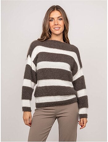 Pull rayures larges maille duveteuse klodel